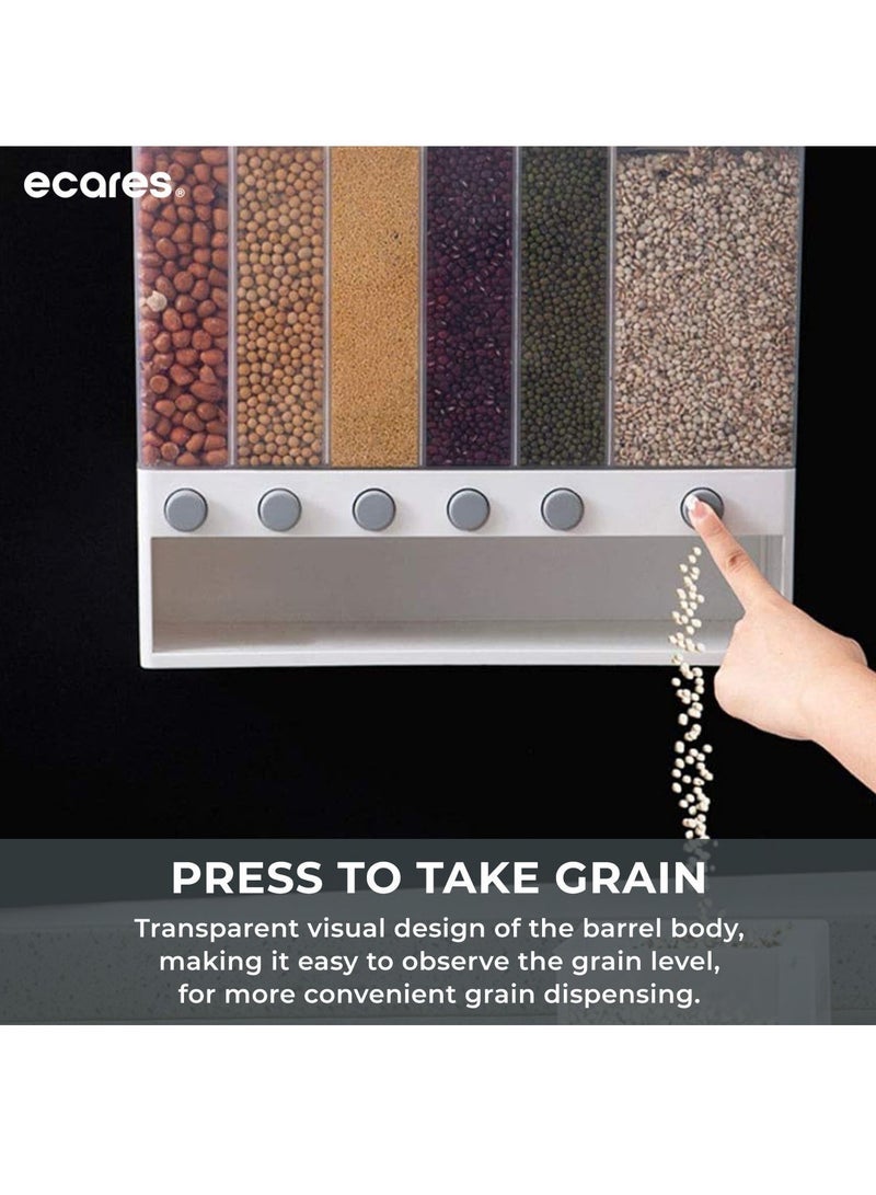 ECARES® Multiple Dispenser, Food Dispenser, Cereal Wall-Mounted Grains Food Dispenser, Large Capacity, Space Saving 6-Grid Container, Pressed Out, Transparent Container, Adjustable Compartments. - Image 3