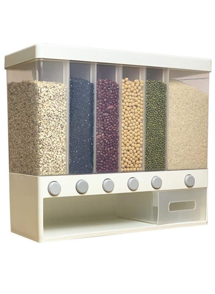 ECARES® Multiple Dispenser, Food Dispenser, Cereal Wall-Mounted Grains Food Dispenser, Large Capacity, Space Saving 6-Grid Container, Pressed Out, Transparent Container, Adjustable Compartments. - Image 1