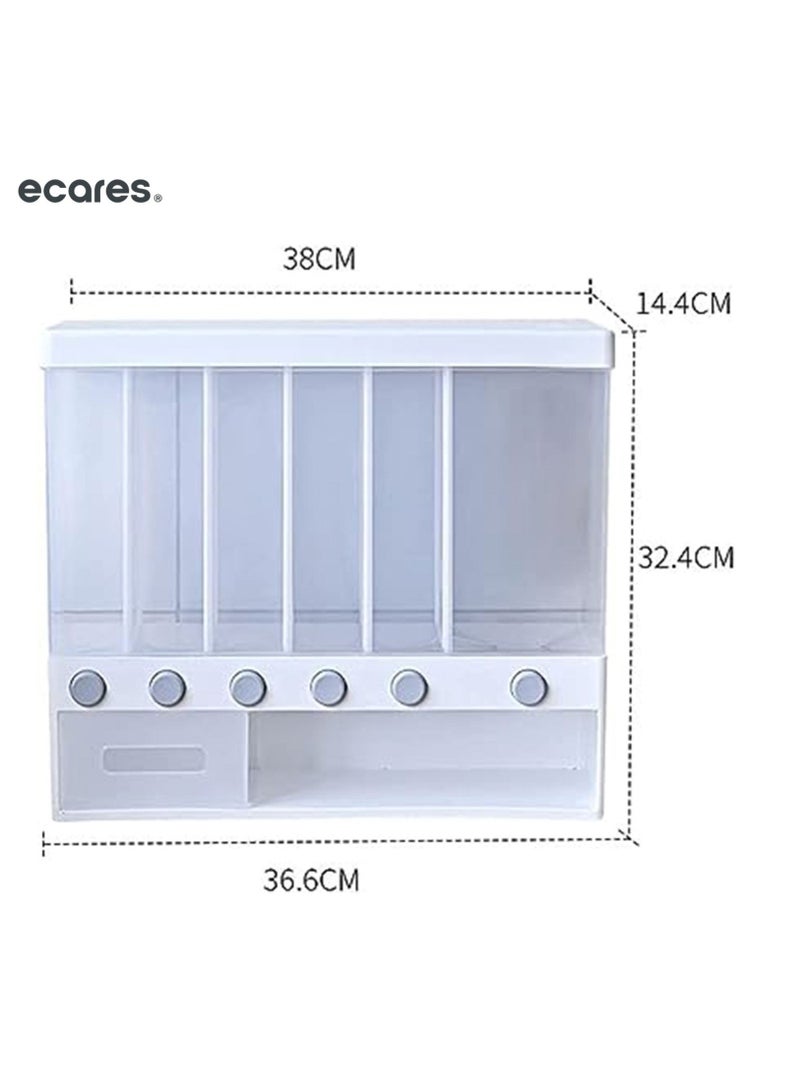 ECARES® Multiple Dispenser, Food Dispenser, Cereal Wall-Mounted Grains Food Dispenser, Large Capacity, Space Saving 6-Grid Container, Pressed Out, Transparent Container, Adjustable Compartments. - Image 4