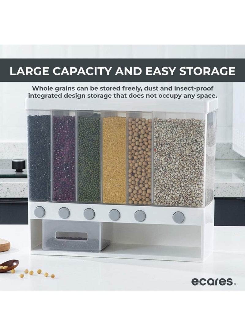 ECARES® Multiple Dispenser, Food Dispenser, Cereal Wall-Mounted Grains Food Dispenser, Large Capacity, Space Saving 6-Grid Container, Pressed Out, Transparent Container, Adjustable Compartments. - Image 2