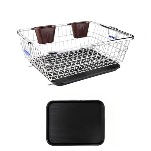Birdwing Big Size Heavy Duty Stainless Steel Utensil Drying Stand Large Kitchen Dish Rack with Water Drain Tray, Countertop Plate Bowl Drainer Organizer Basket, 64*47*23 steel rack for kitchen utensil rack - Image 1