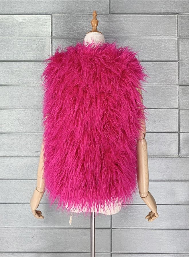 Loquat Women's Warm Faux Fur Vest Rose Red - Image 2