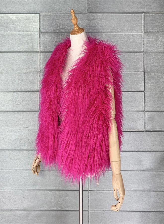 Loquat Women's Warm Faux Fur Vest Rose Red - Image 3