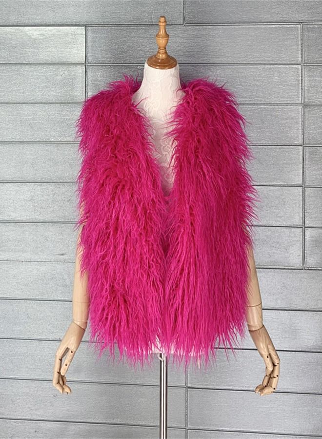 Loquat Women's Warm Faux Fur Vest Rose Red - Image 1