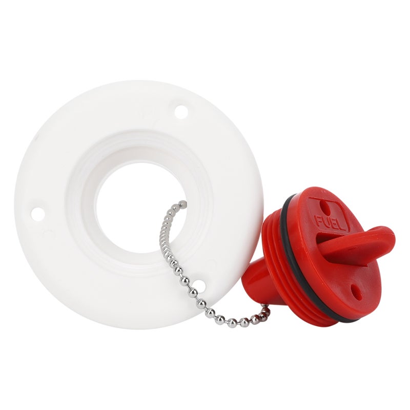 Deck Fill Port: White ABS Plastic - Anti-Rust Corrosion-Resistant Sturdy Durable Deck Fill Port With Frosted FUEL Logo Chain Connection for Boats Yachts Motor Homes - Image 1