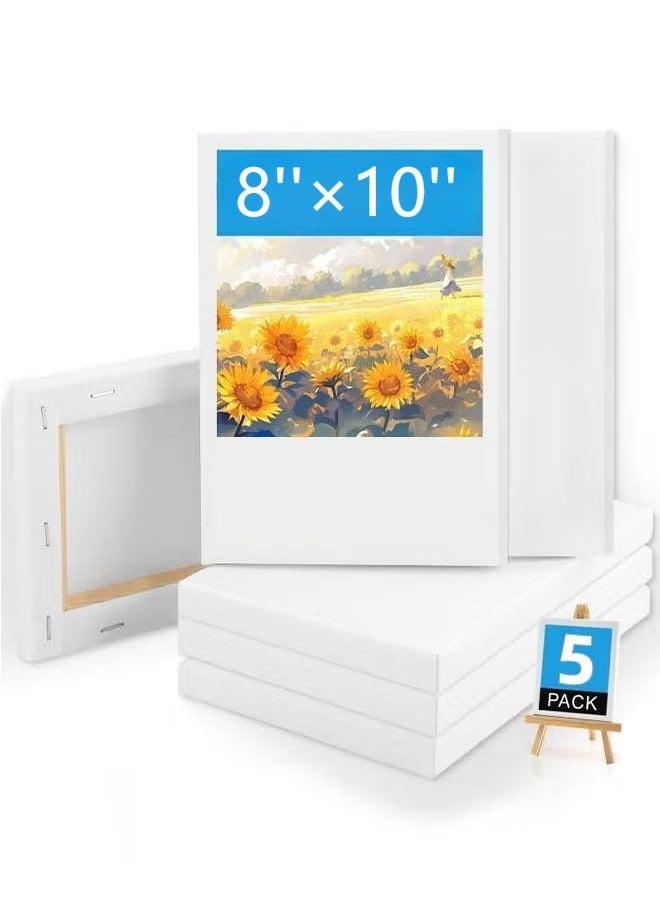 عبوة من 5 ألواح قماشية مسطحة فارغة مقاس 8*10 بوصة للرسم، لوازم الرسم الفني - قطن مُجهز بالجيسو للألوان الزيتية والمائية والتمبرا - Image 1