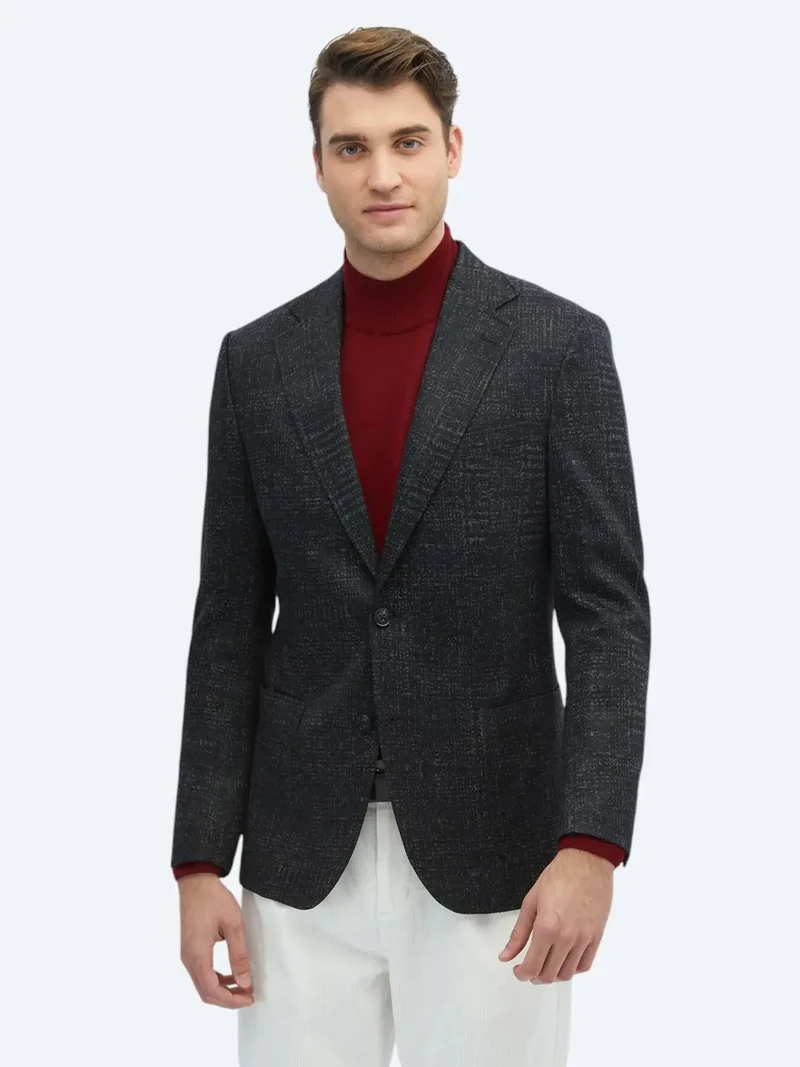 كيب جاكيت رمادي منقوش بقصة مريحة من مزيج الصوف