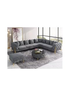 Luxury traditional velvet L shape chesterfield sofa set, living room furniture with golden legs