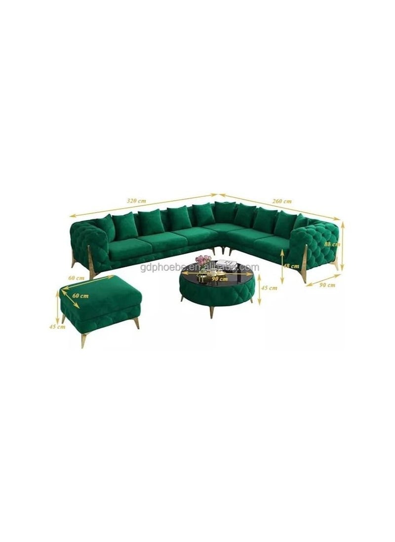 Generic - Luxury traditional velvet L shape chesterfield sofa set, living room furniture with golden legs - Image 1