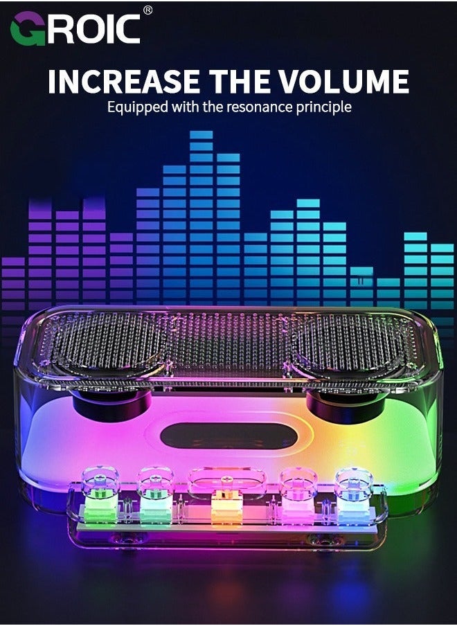 GROIC Bluetooth Speakers, Stereo Sound Wireless Speaker with RGB Light and Mechanical Buttons, IPX5 Waterproof Portable for Phones, Tablets, Laptops  - Image 4
