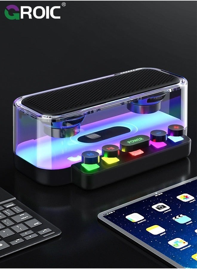 GROIC Bluetooth Speakers, Stereo Sound Wireless Speaker with RGB Light and Mechanical Buttons, IPX5 Waterproof Portable for Phones, Tablets, Laptops  - Image 5