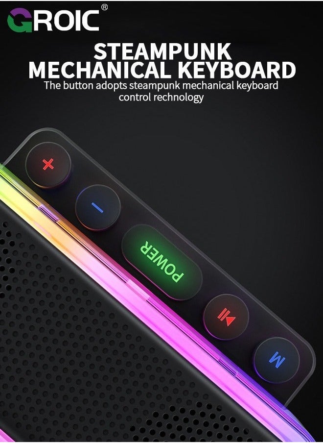 GROIC Bluetooth Speakers, Stereo Sound Wireless Speaker with RGB Light and Mechanical Buttons, IPX5 Waterproof Portable for Phones, Tablets, Laptops  - Image 3