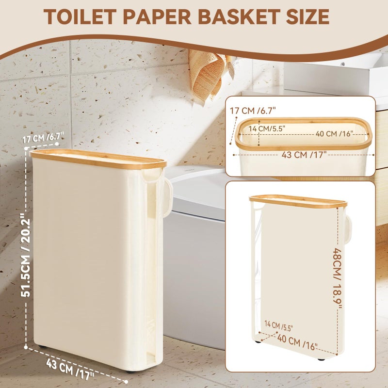 GARPROVM Toilet Paper Storage Basket with Lid, Slim Free Standing Toilet Roll Storage Holder Stand with See Through Window, Holds up to 20 Regular Rolls or 12 Mega Rolls Bathroom Organizer, Beige - Image 2