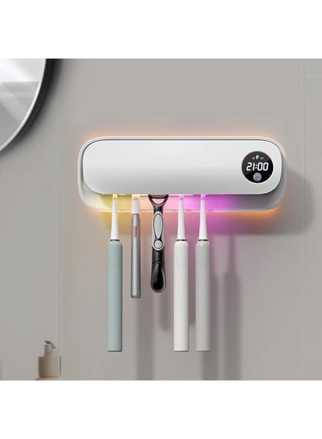 بلو فاير 📦 معقم وفرشاة الأسنان الذكي بالأشعة فوق البنفسجية مع شاشة LED، وحامل جداري قابل للشحن لتنظيم فرش الأسنان في الحمام – تعقيم وتجفيف تلقائي بالهواء | محطة تعقيم عائلية للأسنان بتصميم أنيق وصحي (أبيض، 4 فتحات، حجم مدمج 22.8 سم) - Image 1