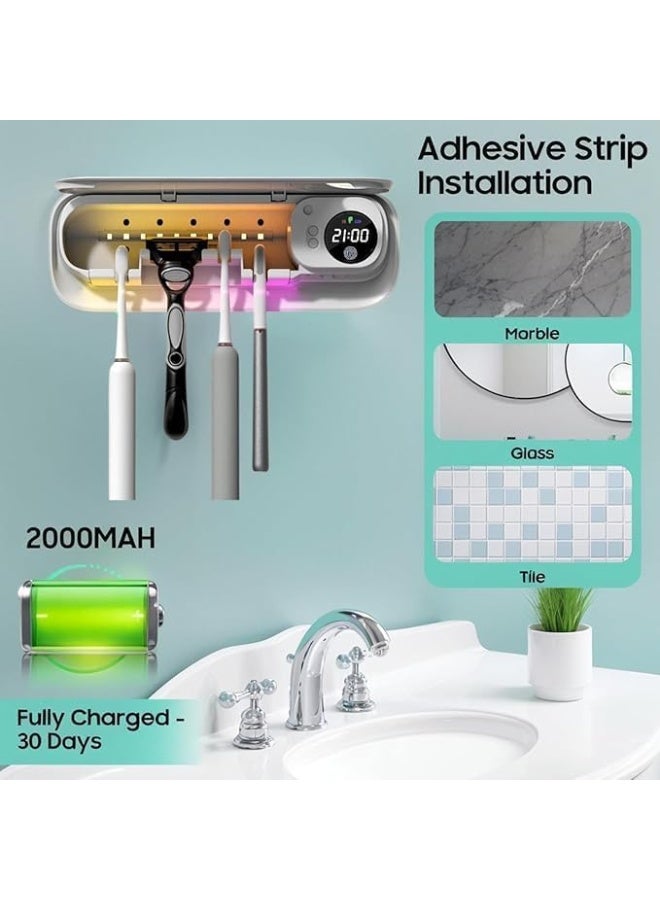 بلو فاير 📦 معقم وفرشاة الأسنان الذكي بالأشعة فوق البنفسجية مع شاشة LED، وحامل جداري قابل للشحن لتنظيم فرش الأسنان في الحمام – تعقيم وتجفيف تلقائي بالهواء | محطة تعقيم عائلية للأسنان بتصميم أنيق وصحي (أبيض، 4 فتحات، حجم مدمج 22.8 سم) - Image 3