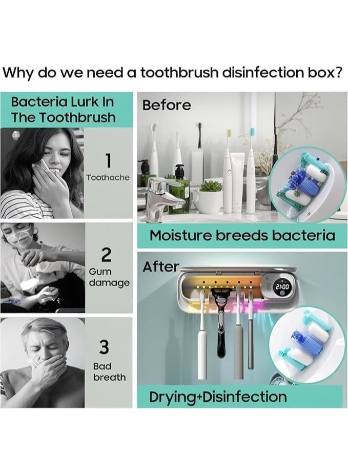 بلو فاير 📦 معقم وفرشاة الأسنان الذكي بالأشعة فوق البنفسجية مع شاشة LED، وحامل جداري قابل للشحن لتنظيم فرش الأسنان في الحمام – تعقيم وتجفيف تلقائي بالهواء | محطة تعقيم عائلية للأسنان بتصميم أنيق وصحي (أبيض، 4 فتحات، حجم مدمج 22.8 سم) - Image 5