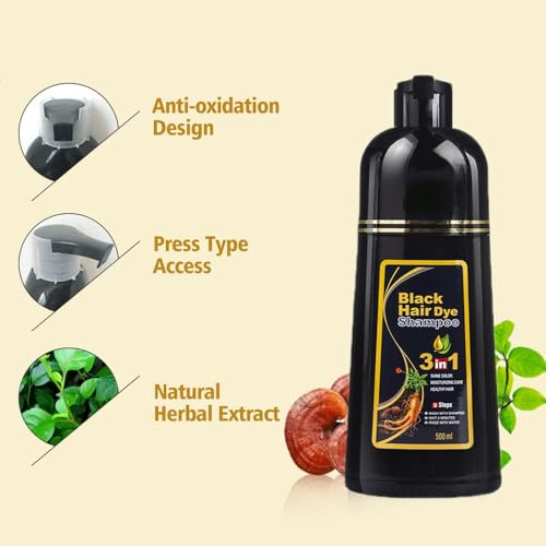 ZemGlam Herbal 3 in 1 Hair Dye Instant Black Hair Shampoo for Women & Men 500ML - Image 3