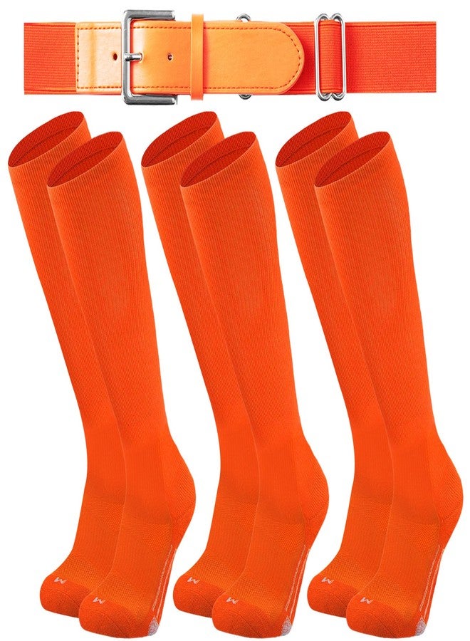 Londkaron Youth Elite Baseball/Softball Socks & Belt Combo (3 Pairs of Socks with 1 Belt) (Medium, Orange) - Image 1