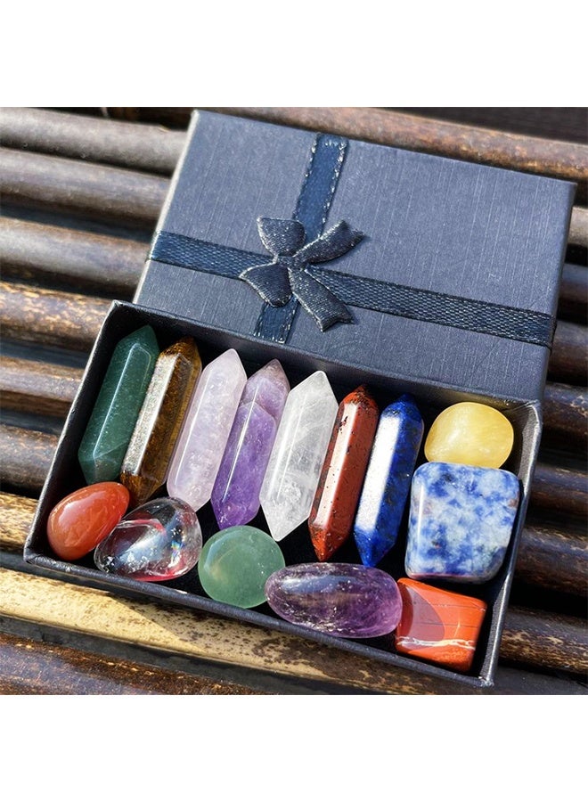 GIFT Crystal Gifts, Premium Healing Crystals - 7 Chakra Set Tumbled Stones, 7 Chakra Stone Set Meditation Stone Yoga Amulet With Gift,Double Pointed Stone Tiger Eye Amethyst Powder Crystal Handicraft - Image 1