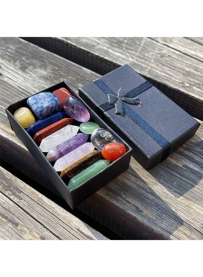 GIFT Crystal Gifts, Premium Healing Crystals - 7 Chakra Set Tumbled Stones, 7 Chakra Stone Set Meditation Stone Yoga Amulet With Gift,Double Pointed Stone Tiger Eye Amethyst Powder Crystal Handicraft - Image 2