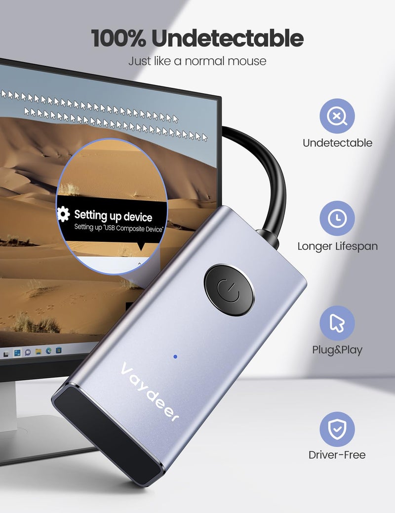 Vaydeer Metal USB Mouse Jiggler, S4 Mouse Mover with ON/Off Switch,Simulate Movement to Prevent The Computer from Entering Sleep Mode,Plug-and-Play,Driver-Free - Image 2