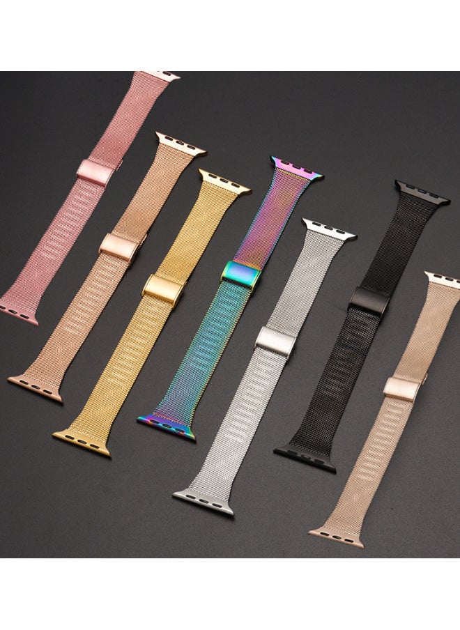 Generic - Watch 8/7/se/6/5/4321 Milanese Buckle Small Waist Steel Strap Watch Band Compatible All Models-Color:42/44/45/46/49mm Blue - Image 1