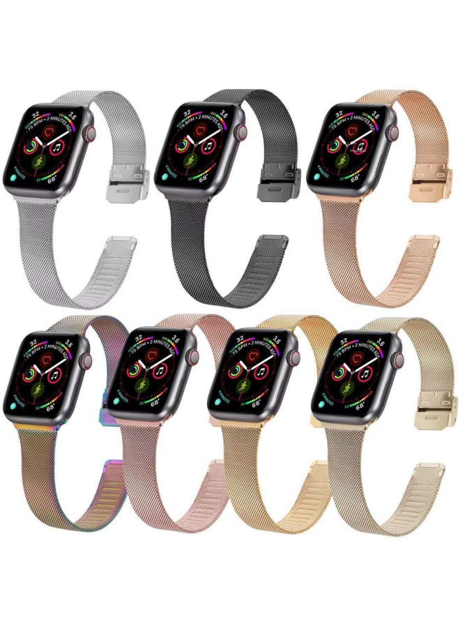 Generic - Watch 8/7/se/6/5/4321 Milanese Buckle Small Waist Steel Strap Watch Band Compatible All Models-Color:42/44/45/46/49mm Blue - Image 1