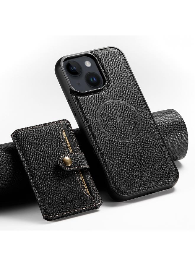 Suteni Case For iPhone 14 H20 Cross-Grain MagSafe Horizontal Card Bag Back Phone Case - Image 1