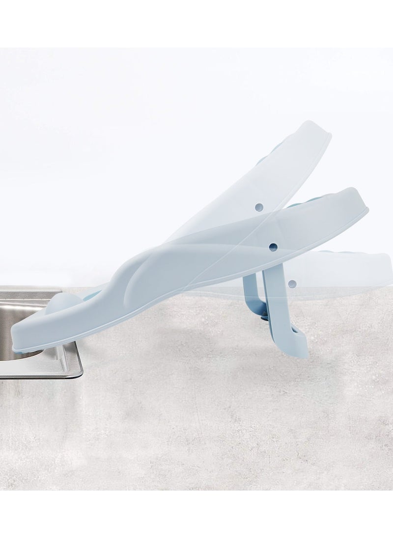 دعم حمام الطفل الأزرق القابل للطي - حمام الطفل TPE غير المنزلق مع تصميم إيرغونومي شبه الرحم ، شبكة على شكل قلب للصرف السريع ، هيكل سلامة 3 نقاط ، مناسب لمدة 0-12 شهرًا. يتضمن مسند رأس مرتفع ومضغوط للطي للحمام المنزلي واستخدام السفر - Image 4