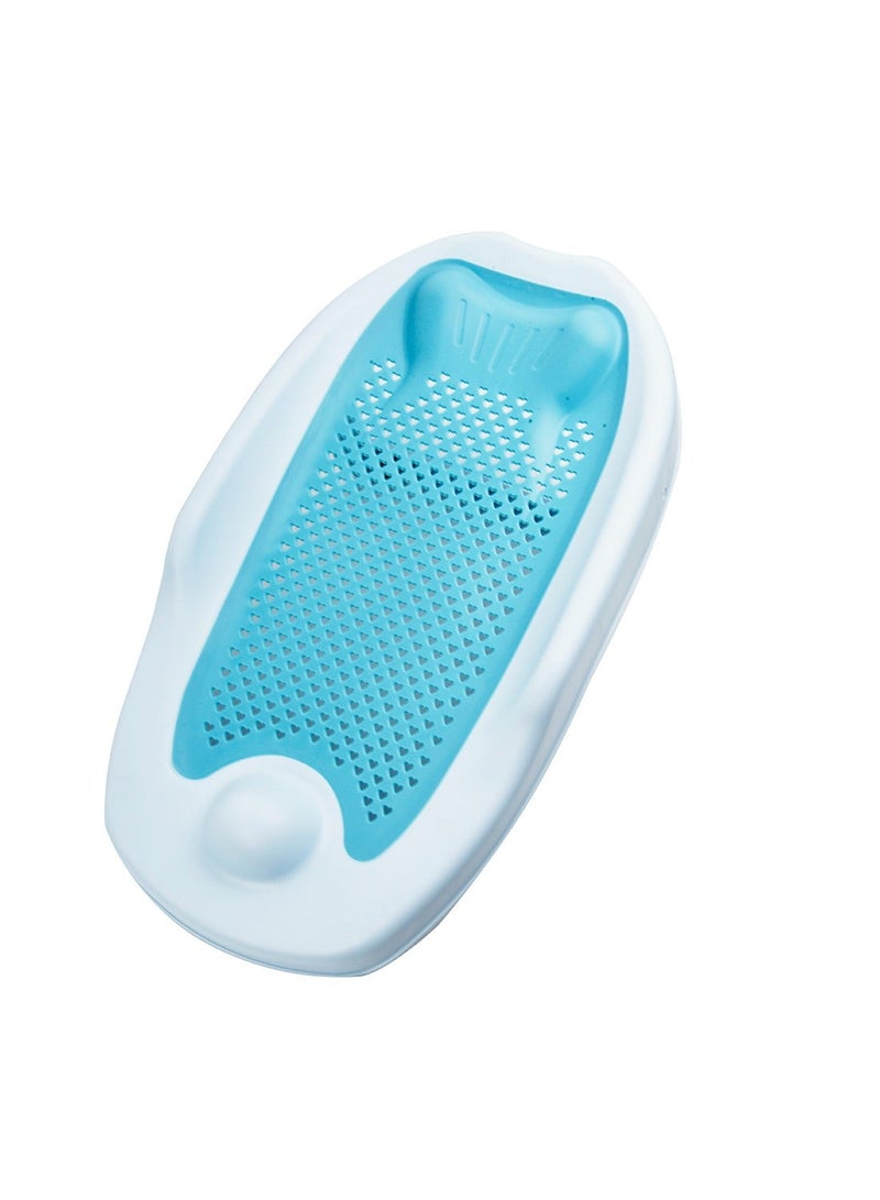 دعم حمام الطفل الأزرق القابل للطي - حمام الطفل TPE غير المنزلق مع تصميم إيرغونومي شبه الرحم ، شبكة على شكل قلب للصرف السريع ، هيكل سلامة 3 نقاط ، مناسب لمدة 0-12 شهرًا. يتضمن مسند رأس مرتفع ومضغوط للطي للحمام المنزلي واستخدام السفر - Image 2