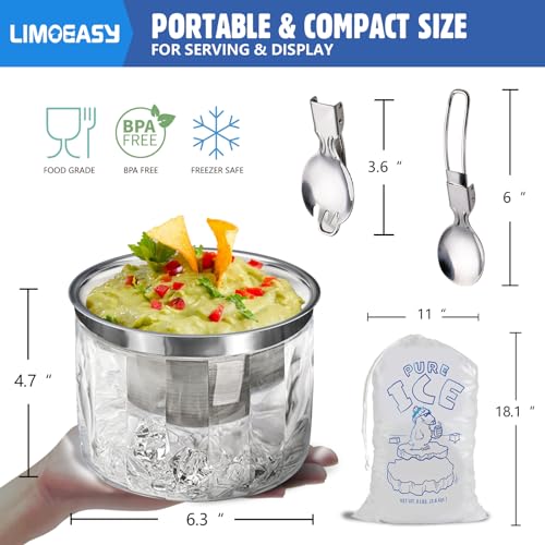 LIMOEASY Small Chilled Serving Bowl 2 Pack, 25oz Ice Chilled Dip Bowl with Lid for Parties, Cold Serving Dish for Hummus, Salsa, Guacamole, Sauces, Pasta - Image 3
