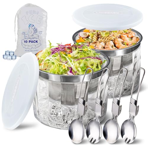 LIMOEASY Small Chilled Serving Bowl 2 Pack, 25oz Ice Chilled Dip Bowl with Lid for Parties, Cold Serving Dish for Hummus, Salsa, Guacamole, Sauces, Pasta - Image 1