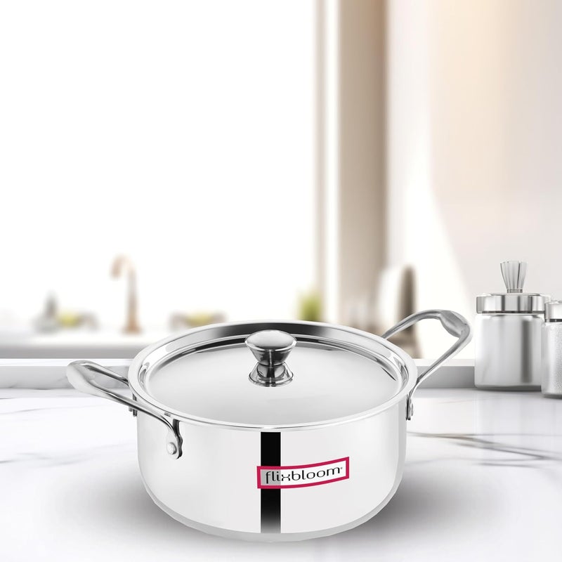 FLIXBLOOM موقد فليكس بلوم فرونتير ثلاثي الفولاذ المقاوم للصدأ مع قاعدة تحريض/صديق لغاز LPG مع غطاء | وعاء صلصة/وعاء مرق/طاجن مع غطاء (هندي) لطهي وتقديم (4.5 لتر) - Image 4