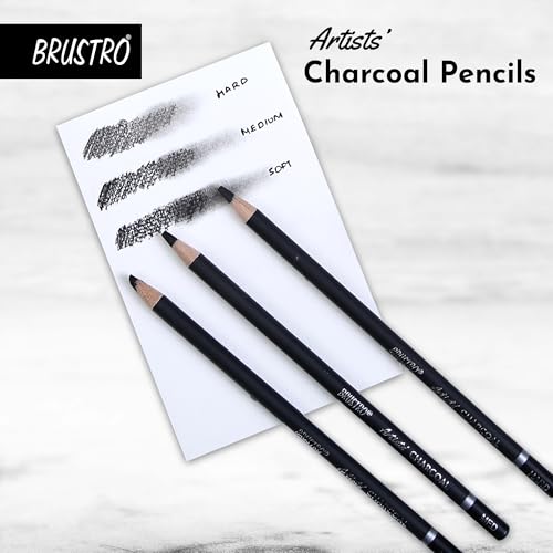 BRUSTRO Artists Charcoal Pencil - Set of 4 (3 Black Shade - Soft, Medium, Hard and 1 White - Medium) | Ideal for Drawing, Shading, Coloring, Sketching, Artwork, Portrait, Landscape, Smooth Blending - Image 3