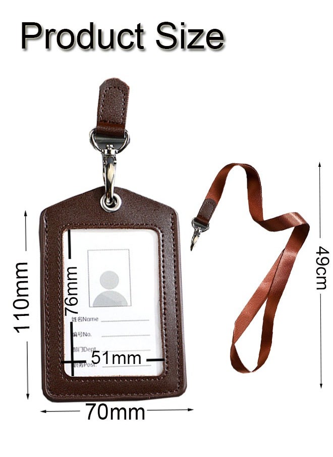 GBQ Double-sided Transparent Leather Work Card Sleeve Staff Work Card Leather Card Cover With Lanyard Work Card Brand Badge Sleeve ID Card Coffee Color  - Image 2