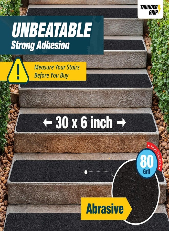 THUNDER GRIP دواسات خارجية مانعة للانزلاق للسلالم، مقاس 30 بوصة × 6 بوصات - عبوة من 12 قطعة، شريط لاصق مقاوم للعوامل الجوية للسلالم الخشبية، دواسات مانعة للانزلاق، شرائط مانعة للانزلاق، لاصق مقاوم للماء بدرجة خشونة 80 - Image 3