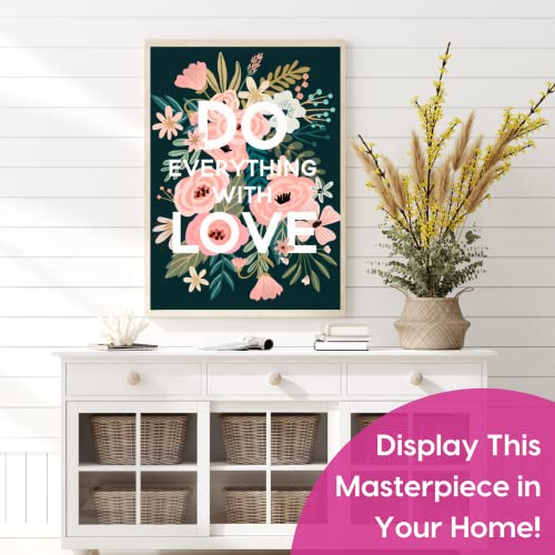 Modern Merch Flowers Diamond Art for Adults Motivational Quote and Sayings 'Do Everything with Love' Inspiring 5D Diamond Painting for Adults, Floral Wall Decor DIY Cross Stitch Round Drill 12x16 - Image 2