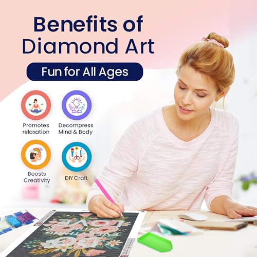 Modern Merch Flowers Diamond Art for Adults Motivational Quote and Sayings 'Do Everything with Love' Inspiring 5D Diamond Painting for Adults, Floral Wall Decor DIY Cross Stitch Round Drill 12x16 - Image 3