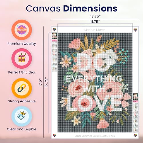 Modern Merch Flowers Diamond Art for Adults Motivational Quote and Sayings 'Do Everything with Love' Inspiring 5D Diamond Painting for Adults, Floral Wall Decor DIY Cross Stitch Round Drill 12x16 - Image 4