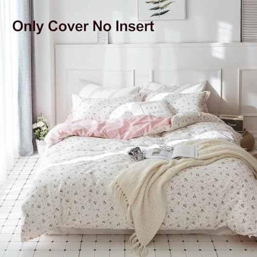Faincy Pink and White Duvet Cover full Size 3 Pcs Floral Flower Leaf Pattern Printed Reversible Microfiber Comforter Cover Bedding Set 80X90 Soft Aesthetic Cottage Preppy Bedroom Decor for Women Men - Image 3