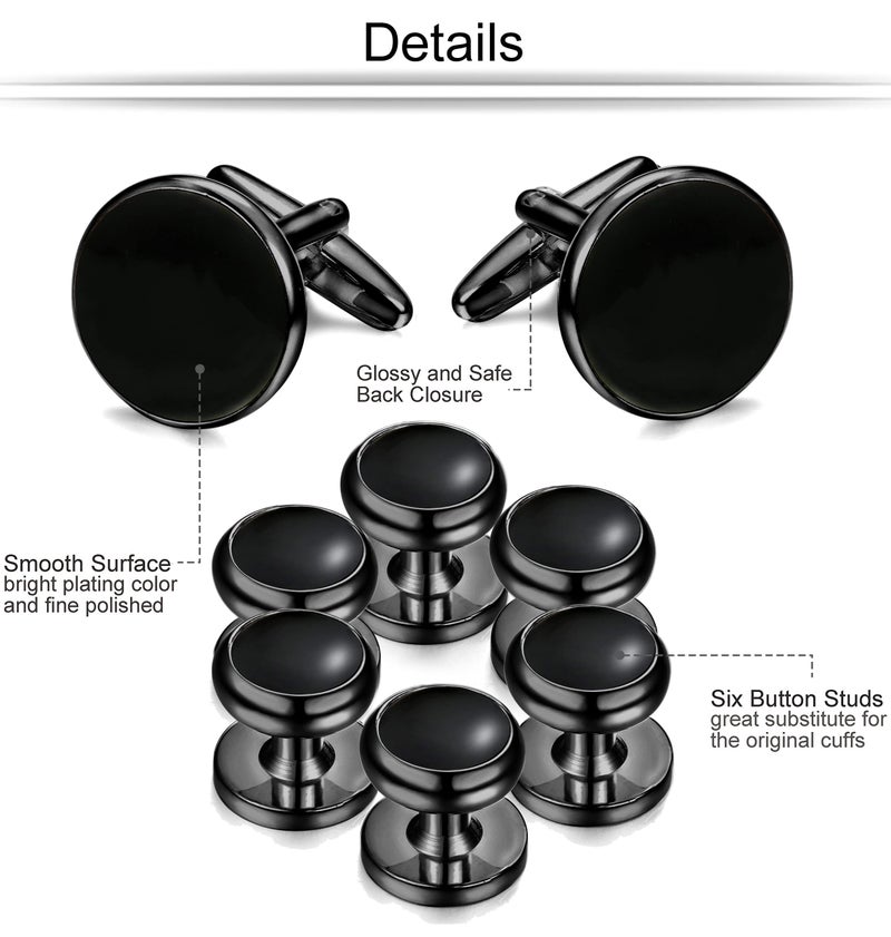 ORAZIO Cuff Links Mens Stainless Steel Cuff Links and Studs Set Gold Black Cufflinks for Men Tuxedo Studs Buttons for Formal Kit Business or Wedding Shirts - Image 2