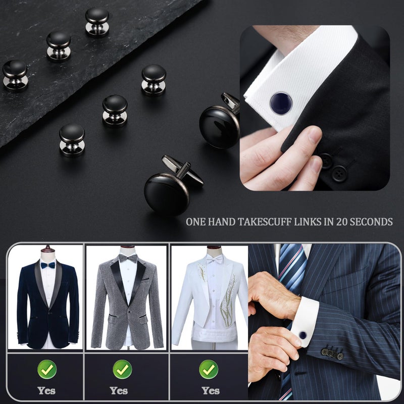 ORAZIO Cuff Links Mens Stainless Steel Cuff Links and Studs Set Gold Black Cufflinks for Men Tuxedo Studs Buttons for Formal Kit Business or Wedding Shirts - Image 4