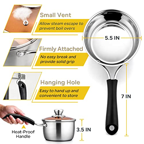 E-far 1 Quart Saucepan with Lid, Stainless Steel Small Sauce Pot with Glass Lid for Cooking, Easy Clean & Rust Free, Dishwasher Safe - Image 2