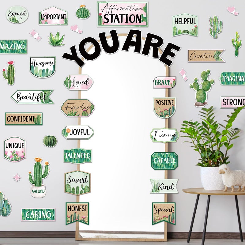 Weekgrat 45pcs Cactus Affirmation Station Bulletin Board Set Motivational Posters Classroom Mirror Growth Mindset Decor Positive Affirmations Accents Cutouts for School Office Home Teacher Wall - Image 5