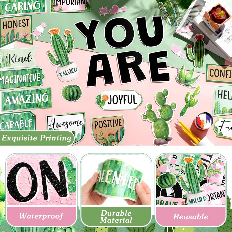 Weekgrat 45pcs Cactus Affirmation Station Bulletin Board Set Motivational Posters Classroom Mirror Growth Mindset Decor Positive Affirmations Accents Cutouts for School Office Home Teacher Wall - Image 4