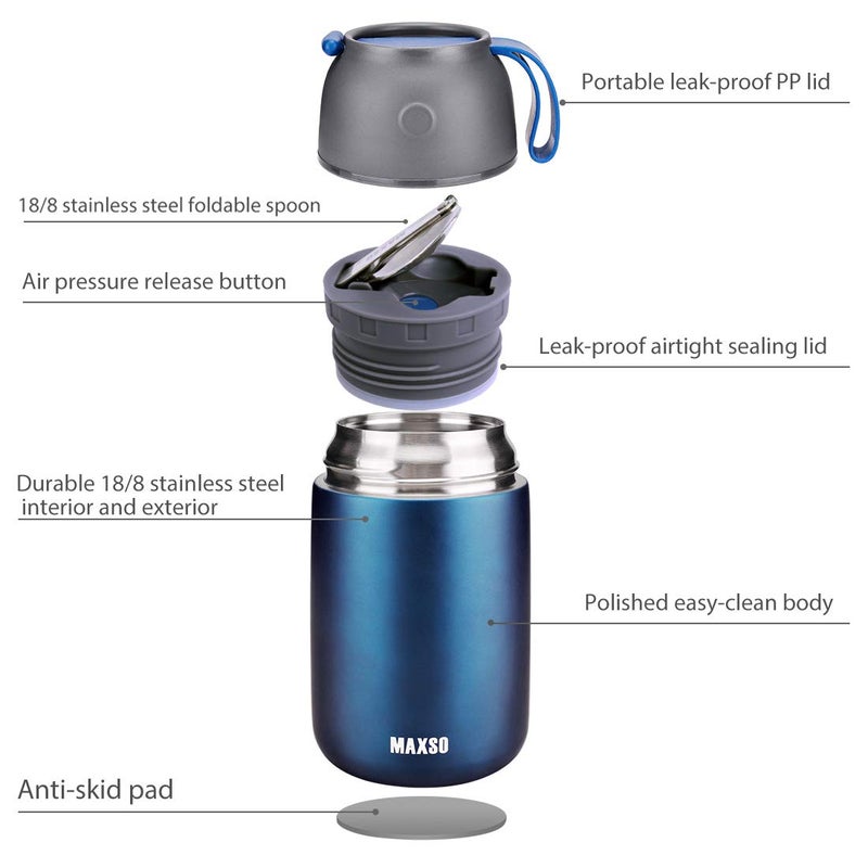 MAXSO 2 Pack Soup Thermo for Hot & Cold Food for Kids Adults  Vacuum Insulated Food Jar Thermal Lunch Containers  Travel Food Flask with Spoon (24 oz 17 oz) (Dark Blue) - Image 3