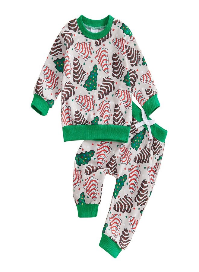 wybzd Christmas Outfit Baby Boy Girl Oversize Crewneck Sweatshirt Elastic Pants Set Toddler Infant Xmas Shirt Clothes (Green Christmas Tree, 2-3T) - Image 1