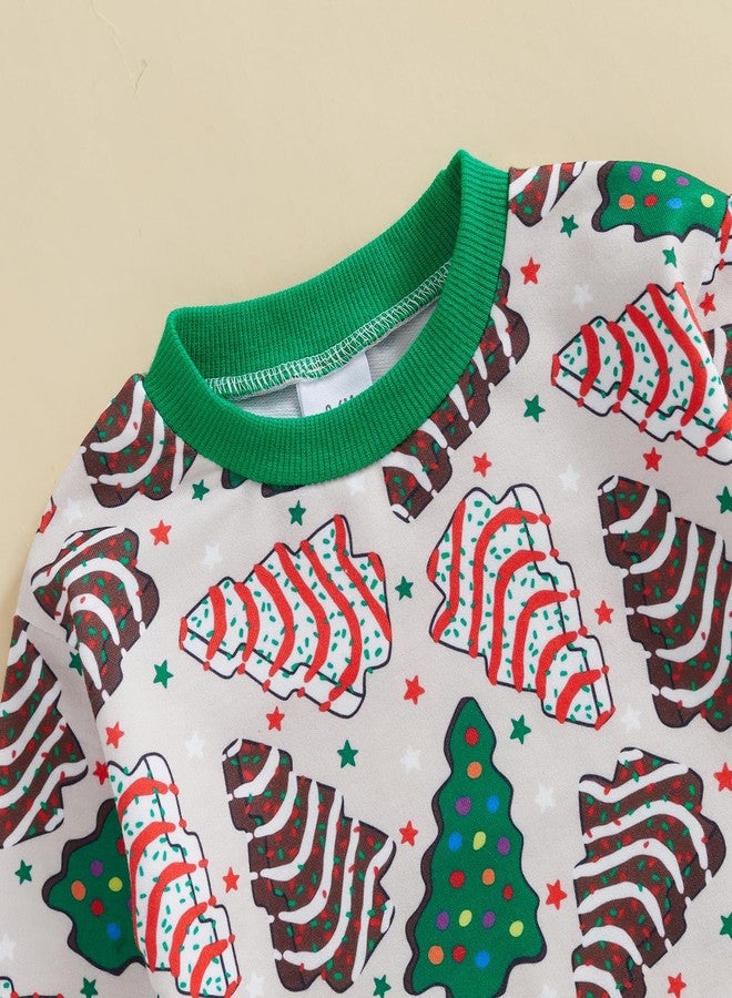 wybzd Christmas Outfit Baby Boy Girl Oversize Crewneck Sweatshirt Elastic Pants Set Toddler Infant Xmas Shirt Clothes (Green Christmas Tree, 2-3T) - Image 2