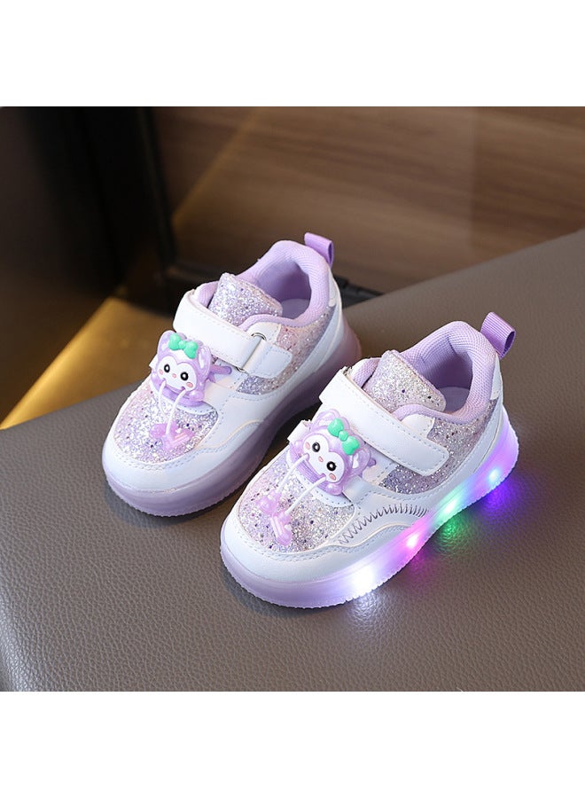Girls' Sequined Luminous Sneakers  Spring New Model Children's Flashing Casual Shoes Baby Soft-soled Non-slip Toddler Shoes