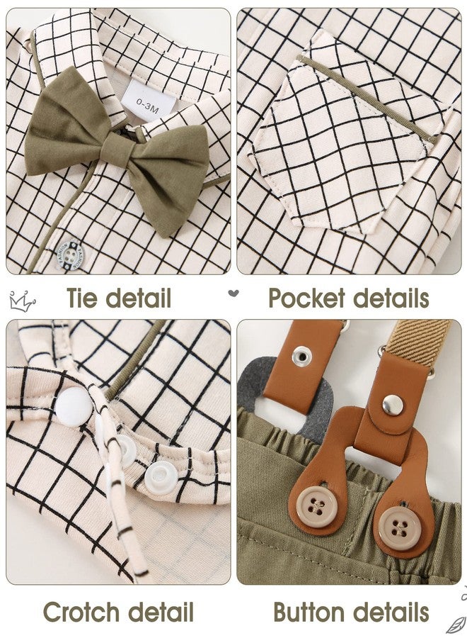 CARETOO Baby Boy Gentleman Outfit Baby Boy Clothes Dress Shirt/Bowtie/Suspender Pants Set Green 12-18months - Image 5